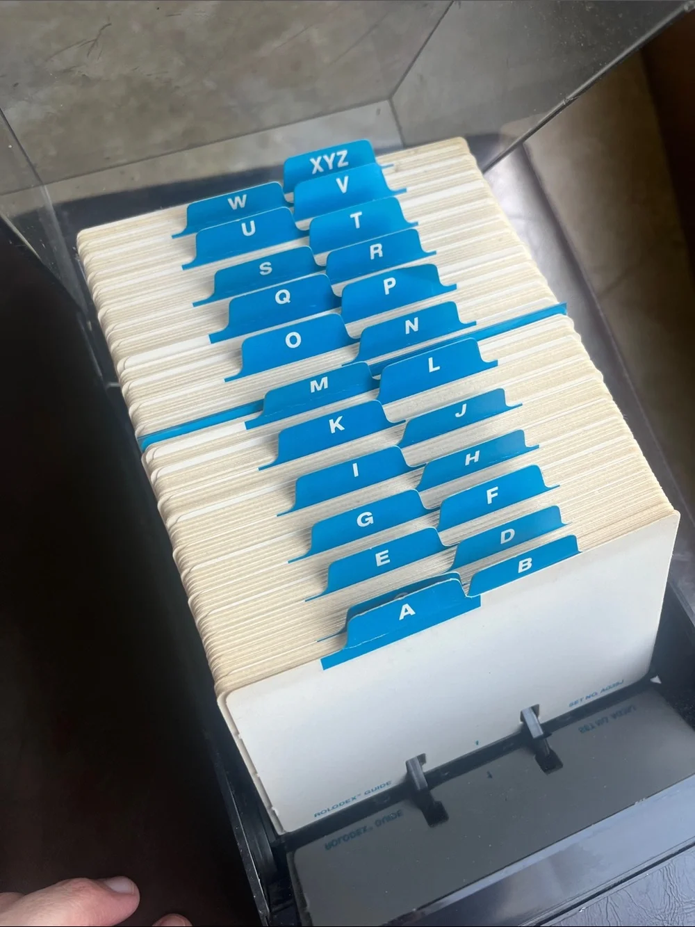 Vintage Never used Rolodex Black Desktop Card File with Blue Alphabetic Tabs